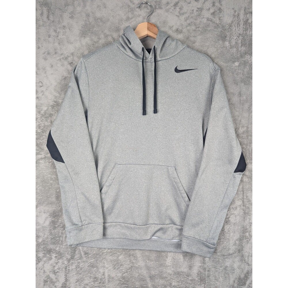 Nike Therma Fit Hoodie Kid's M Grey Pullover Long Sleeve Embroidered Logo